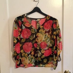 Kimchi Blue | Sheer Cropped Floral Blouse